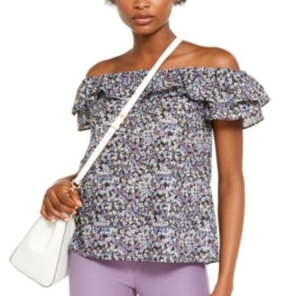 Michael Kors Purple Floral Off-Shoulder Top Sz S - Picture 10 of 11